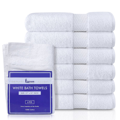 Linteum Textile Supply 27x52 inches Hotel Quality Bath Towels (White) Highly Absorbent Durable Bath Towels with 100% Soft Cotton Material for Home, Hotel, and Spa