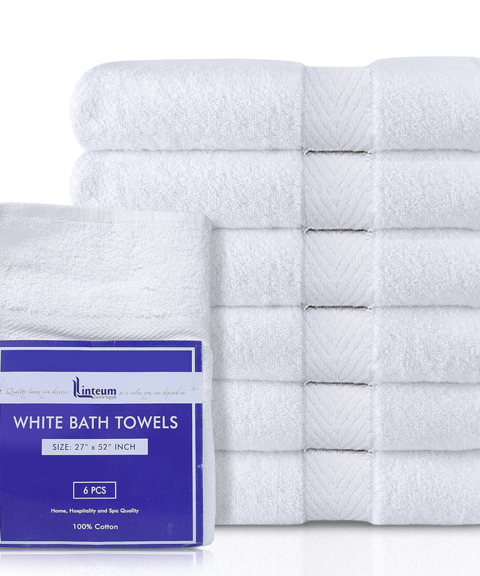 Linteum Textile Supply 27x52 inches Hotel Quality Bath Towels (White) Highly Absorbent Durable Bath Towels with 100% Soft Cotton Material for Home, Hotel, and Spa