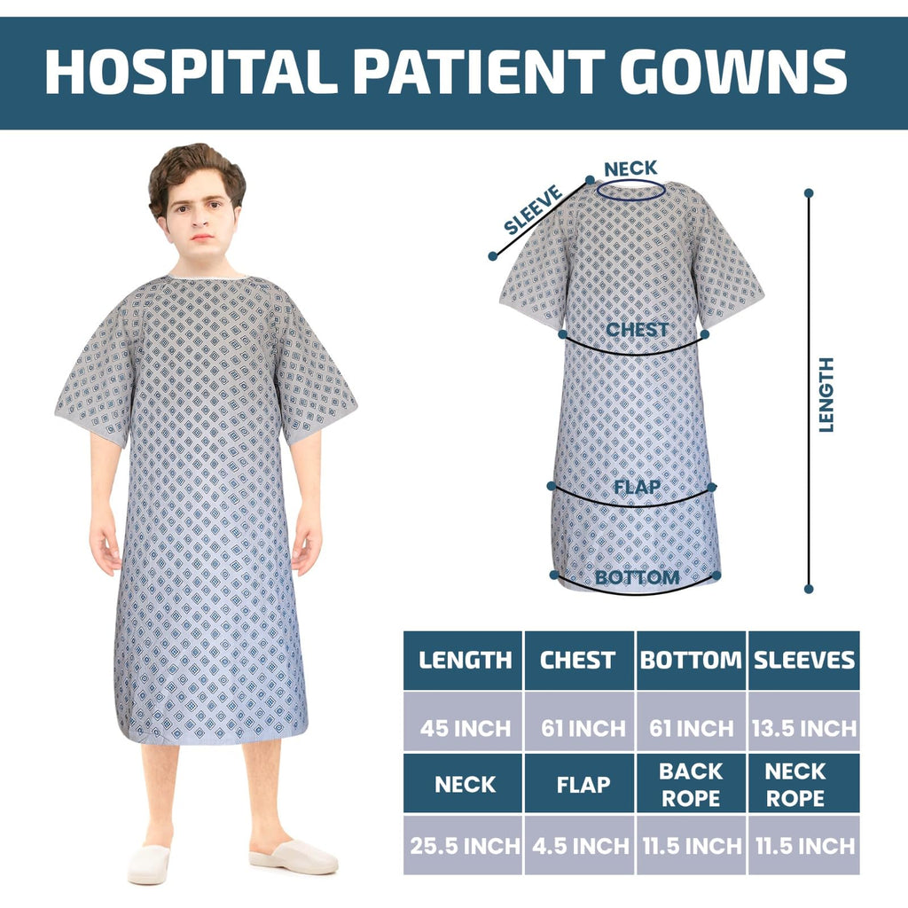Linteum Textile Supply Cotton Blended Unisex Hospital Gown Back Tie 45" Long Patient Gowns Comfortably Fits Sizes 2XL