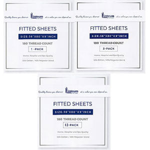 Linteum Textile Percale Twin Fitted Sheets, White, 180 Thread Count, 36x80x9 in.