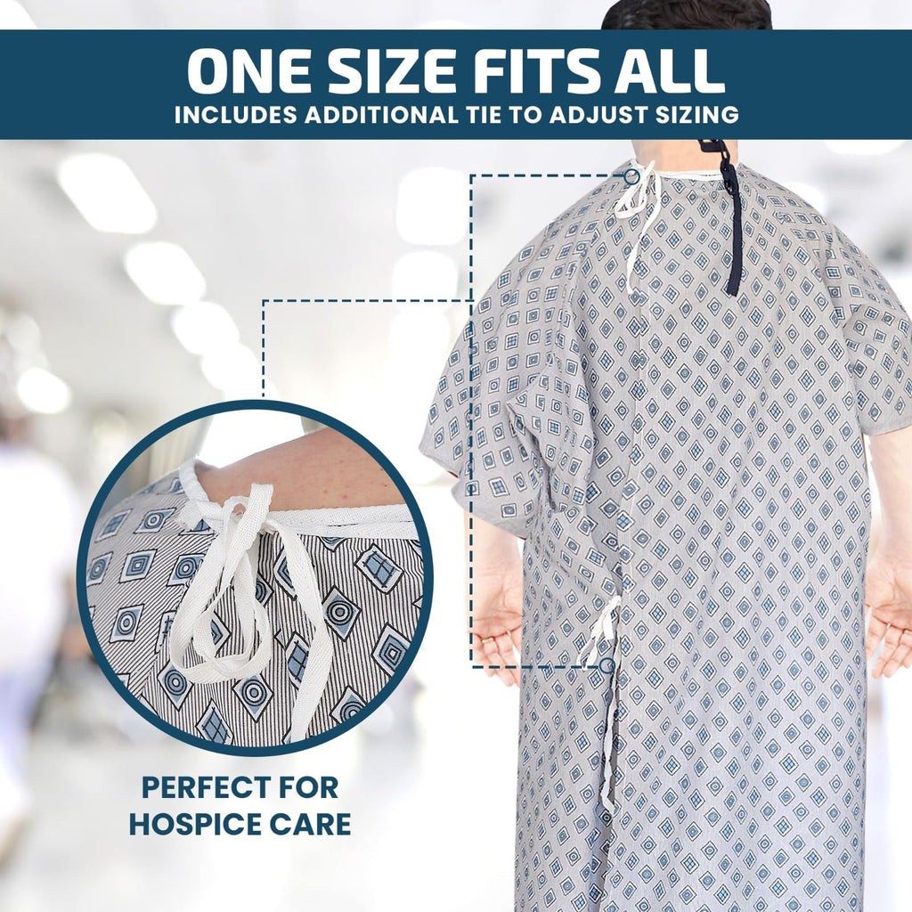 Linteum Textile Supply Cotton Blended Unisex Hospital Gown Back Tie 45" Long Patient Gowns Comfortably Fits Sizes 2XL