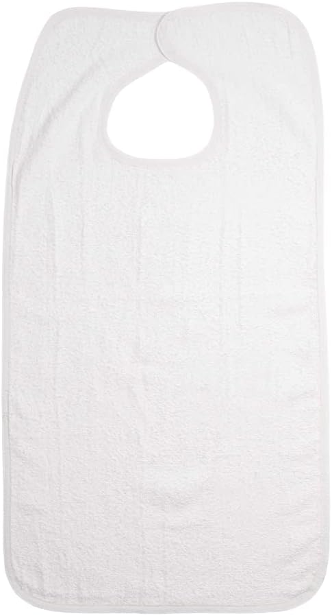 Linteum Textile (18x34 in, White) Soft Terry ADULT BIBS with Velcro-Type Closure