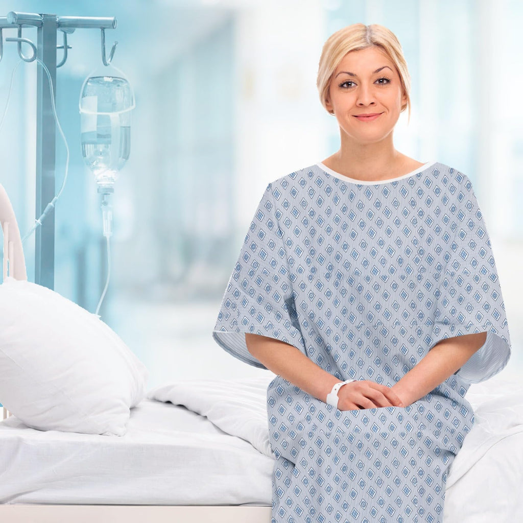 Linteum Textile Supply Cotton Blended Unisex Hospital Gown Back Tie 45" Long Patient Gowns Comfortably Fits Sizes 2XL