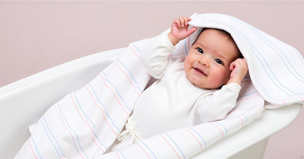 Linteum Textile 36x36 in Receiving Hospital Baby Blankets, White w/Light Blue & Light Pink Stripes