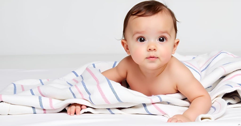 Linteum Textile 36x36 in Receiving Hospital Baby Blankets, White w/Light Blue & Light Pink Stripes