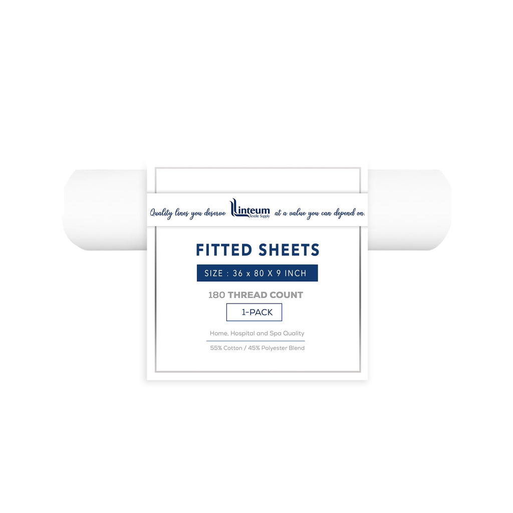 Linteum Textile Percale Twin Fitted Sheets, White, 180 Thread Count, 36x80x9 in.