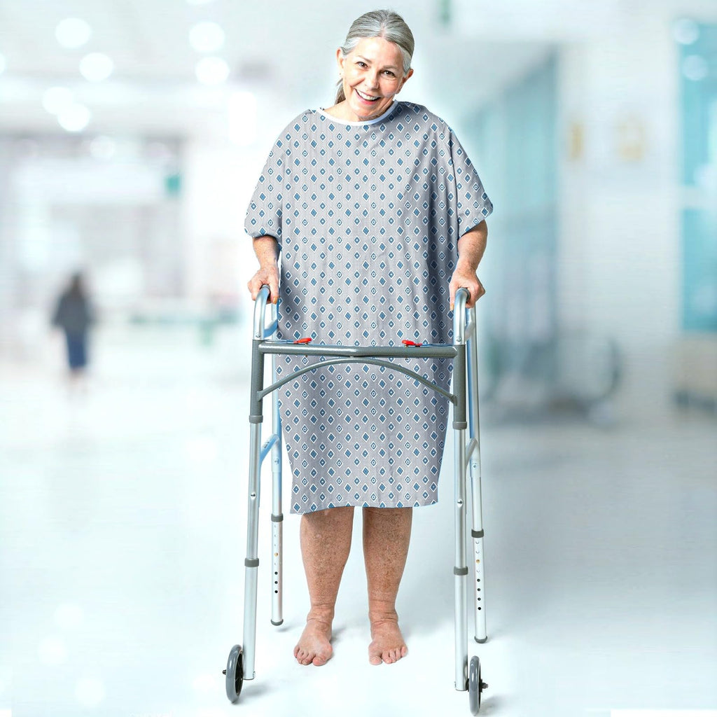 Linteum Textile Supply Cotton Blended Unisex Hospital Gown Back Tie 45" Long Patient Gowns Comfortably Fits Sizes 2XL