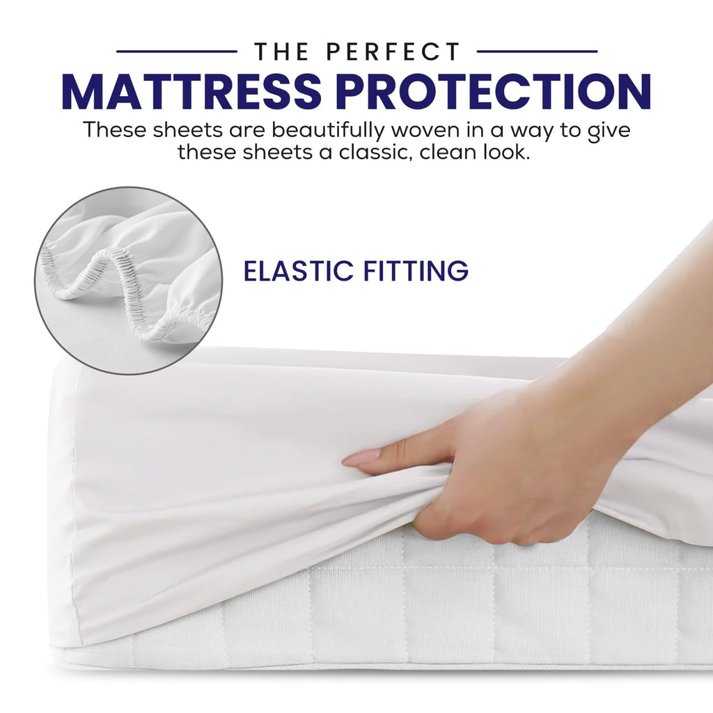 Linteum Textile Percale Twin Fitted Sheets, White, 180 Thread Count, 36x80x9 in.