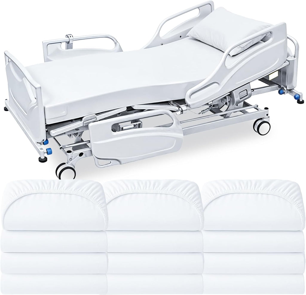 Linteum Textile White (42"x84"x14") Fitted Bariatric Hospital Bed Sheets - Cotton Blended Soft Jersey Knitted Sheets - Shrinkage & Fade Resistant for Home, Hotel, Motel & Rental Properties