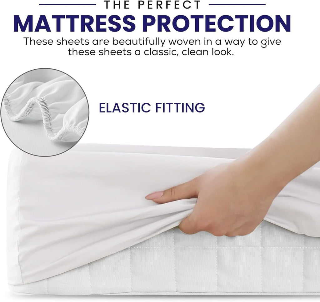 Linteum Textile Supply White Fitted Sheet Twin 39x80x9 Inches 12-Pack Poly Cotton Blend 180 Thread Count Durable Breathable Easy Care Bottom Sheets for Hospitals, Hotels, Healthcare, Spa