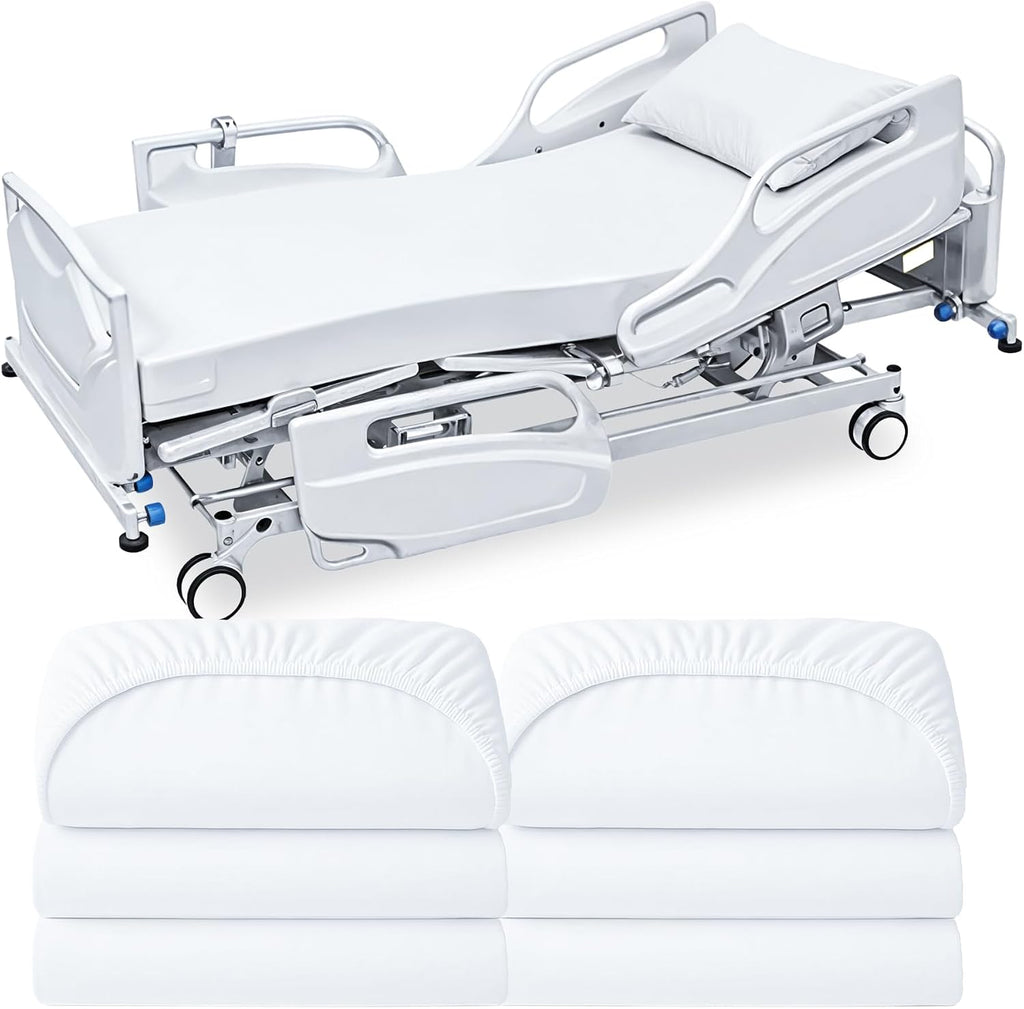 Linteum Textile White (42"x84"x14") Fitted Bariatric Hospital Bed Sheets - Cotton Blended Soft Jersey Knitted Sheets - Shrinkage & Fade Resistant for Home, Hotel, Motel & Rental Properties