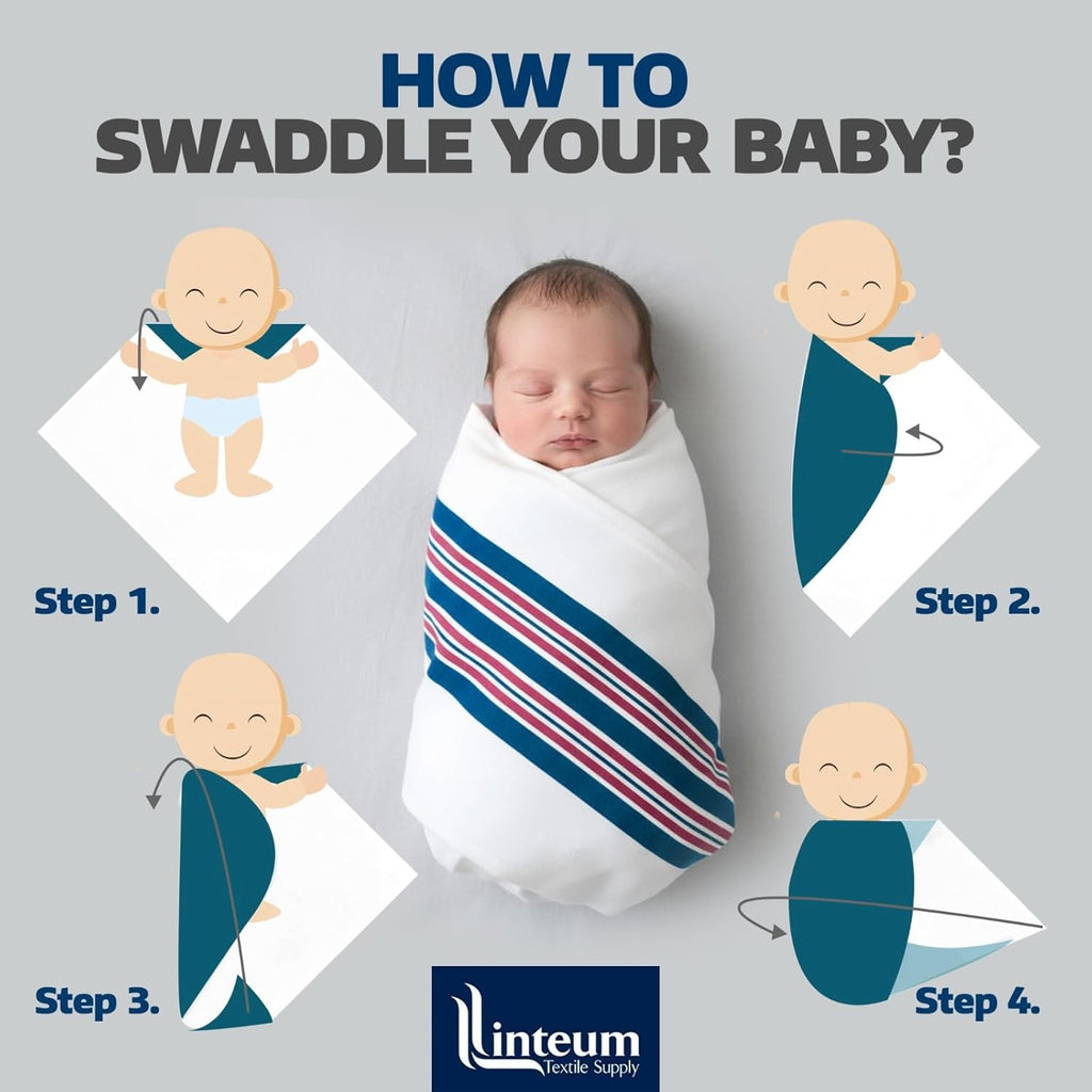 Linteum Textile 30x40 in Receiving Hospital Baby Blankets, 100% Cotton, Classic White w/Blue & Pink Stripes