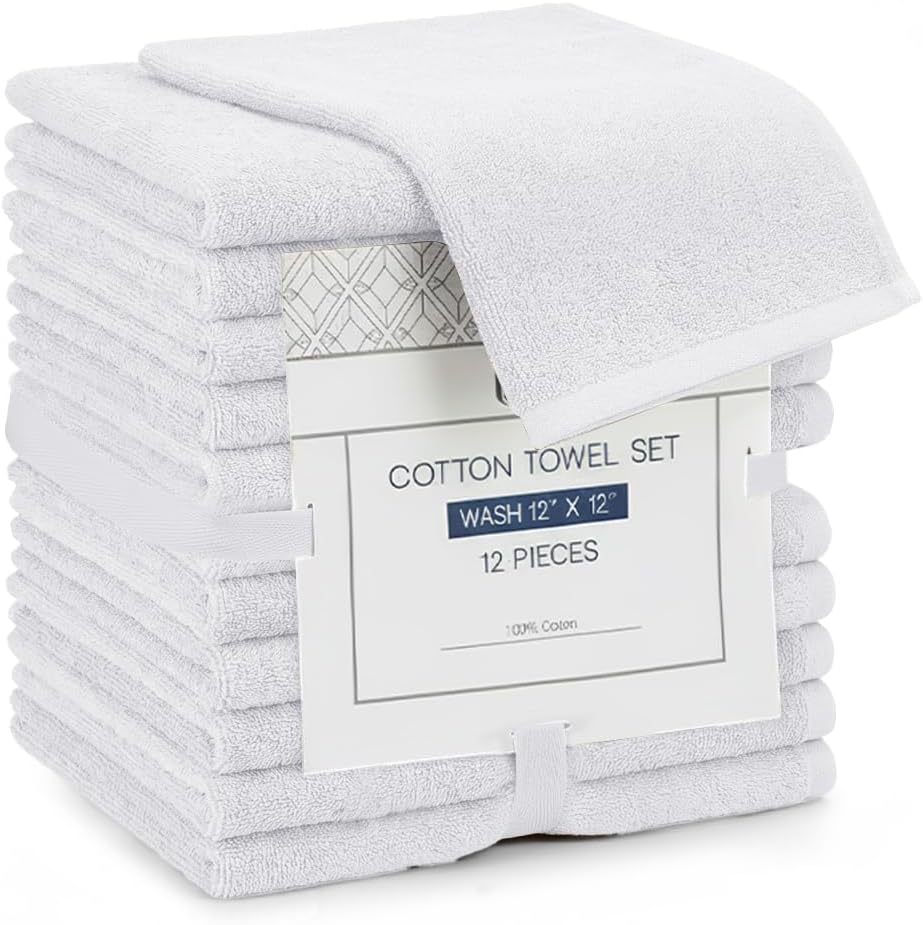Linteum Textile Face Towel Set 100% Soft Cotton 16 Single Ring Spun Premium Durable Washcloths 12x12 Inch
