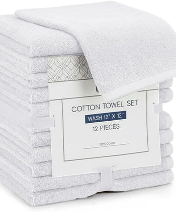 Linteum Textile Face Towel Set 100% Soft Cotton 16 Single Ring Spun Premium Durable Washcloths 12x12 Inch