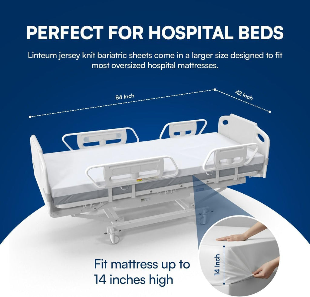 Linteum Textile White (42"x84"x14") Fitted Bariatric Hospital Bed Sheets - Cotton Blended Soft Jersey Knitted Sheets - Shrinkage & Fade Resistant for Home, Hotel, Motel & Rental Properties