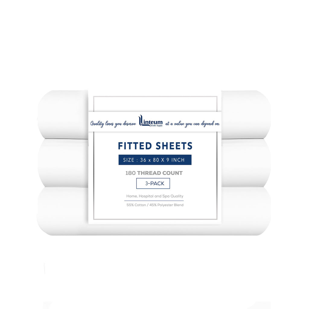 Linteum Textile Percale Twin Fitted Sheets, White, 180 Thread Count, 36x80x9 in.