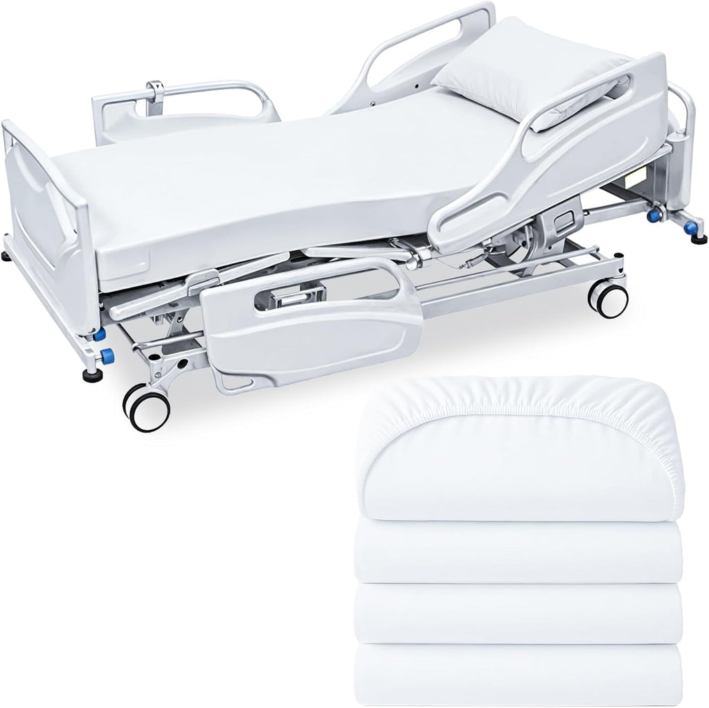 Linteum Textile White (42"x84"x14") Fitted Bariatric Hospital Bed Sheets - Cotton Blended Soft Jersey Knitted Sheets - Shrinkage & Fade Resistant for Home, Hotel, Motel & Rental Properties