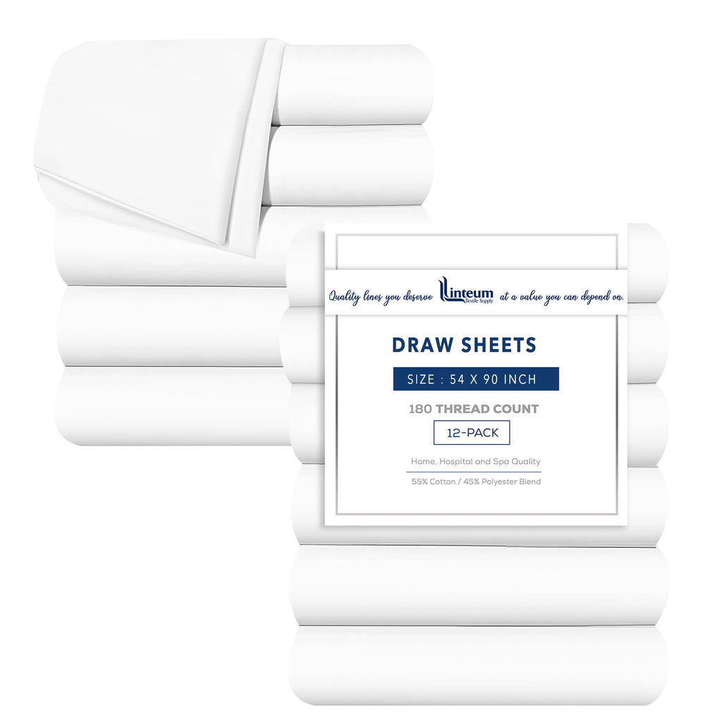 Linteum Textile Supply White Bed Sheet – 54x90 Soft and Comfortable Draw Sheets 180 Thread Count Top Sheets for Home, Hospitals, Spas & Rental Properties