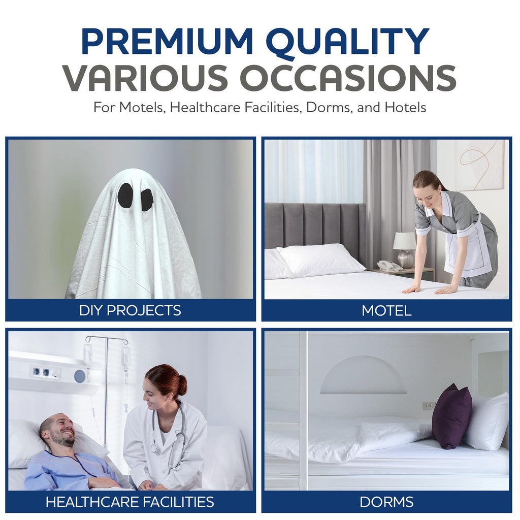 Linteum Textile Supply White Bed Sheet – 66x104 Soft and Comfortable Twin Size Flat Percale Sheets 180 Thread Count Top Sheets for Home, Hospitals, Spas & Rental Properties