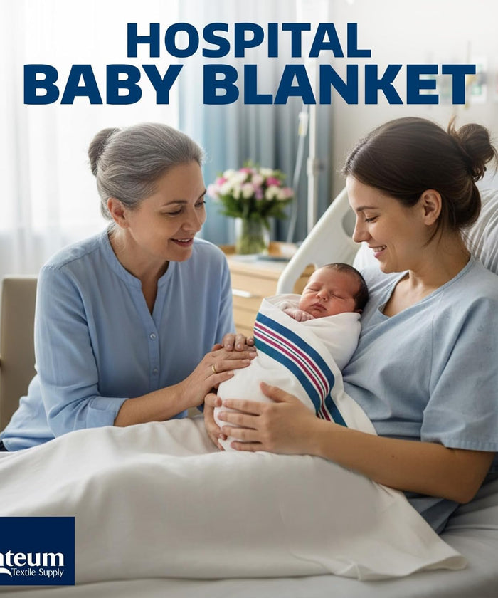 Linteum Textile 30x40 in Receiving Hospital Baby Blankets, 100% Cotton, Classic White w/Blue & Pink Stripes
