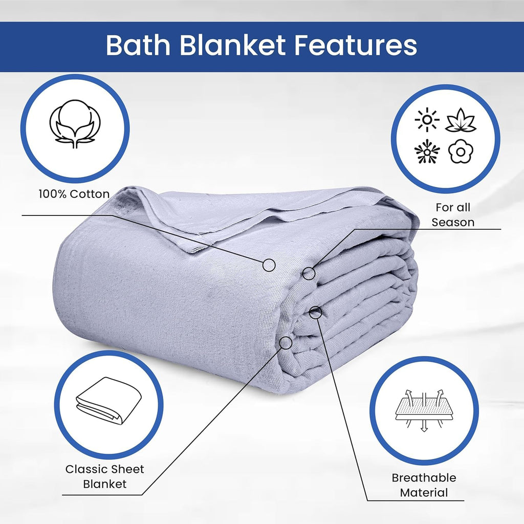 Linteum Textile Cotton Blended Hospital Patient Bath Blanket, Bath Sheet, Lightweight Blanket