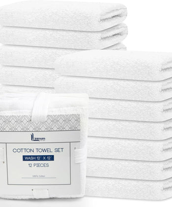 Linteum Textile Face Towel Set 100% Soft Cotton 16 Single Ring Spun Premium Durable Washcloths 12x12 Inch