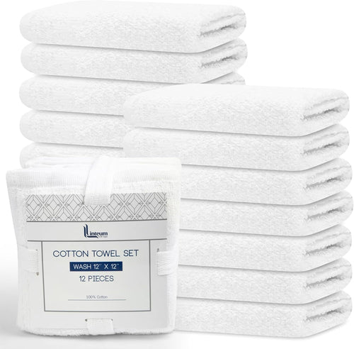 Linteum Textile Face Towel Set 100% Soft Cotton 16 Single Ring Spun Premium Durable Washcloths 12x12 Inch