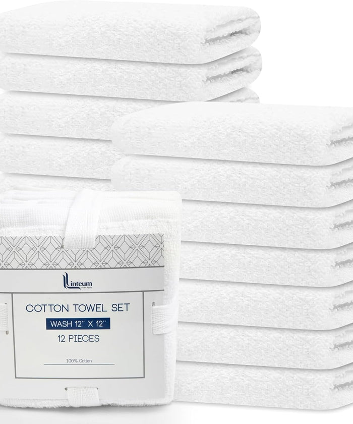 Linteum Textile Face Towel Set 100% Soft Cotton 16 Single Ring Spun Premium Durable Washcloths 12x12 Inch