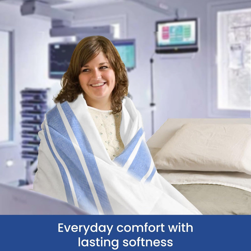 Linteum Textile Cotton Blended Hospital Patient Bath Blanket, Bath Sheet, Lightweight Blanket