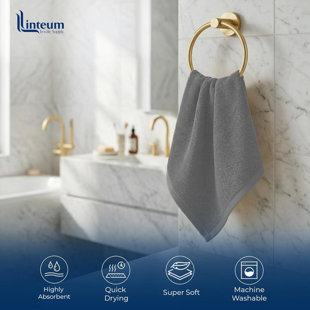 Linteum Textile Face Towel Set 100% Soft Cotton 16 Single Ring Spun Premium Durable Washcloths 12x12 Inch