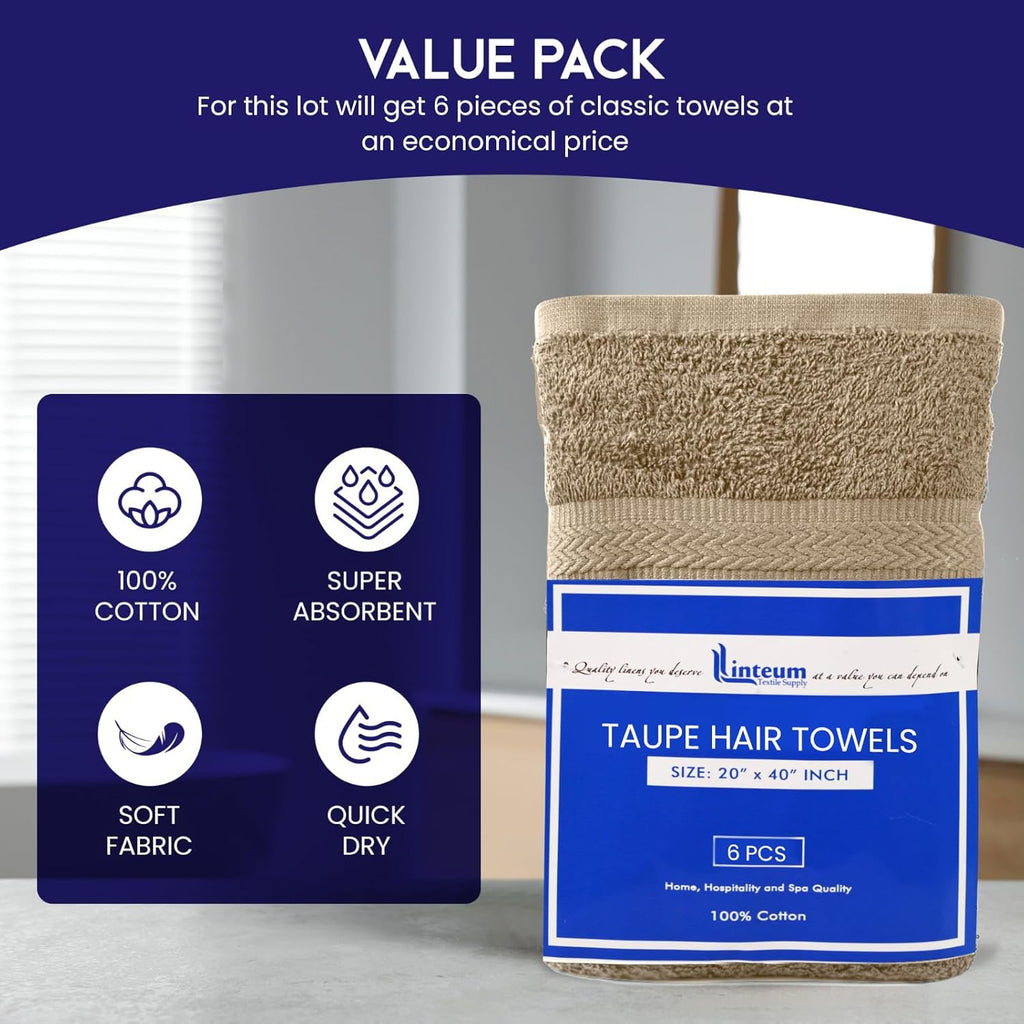 Linteum Textile 20x40 Inch, 100% Cotton Premium-Quality Hair Towels, Salon, Spa, Pool and Gym Towels 16s Ring Spun Quick Dry Fresh & Fluffy Absorbent and Plush