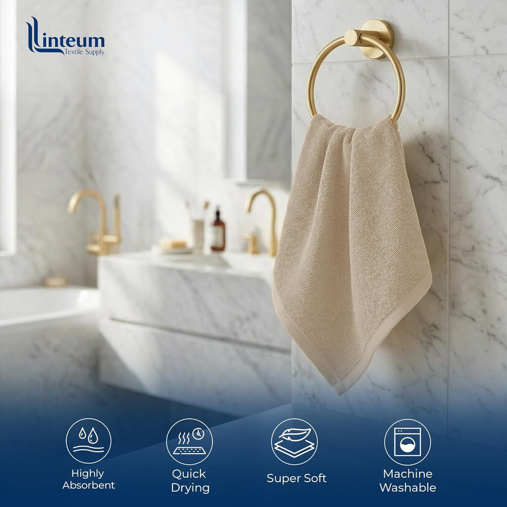 Linteum Textile Face Towel Set 100% Soft Cotton 16 Single Ring Spun Premium Durable Washcloths 12x12 Inch