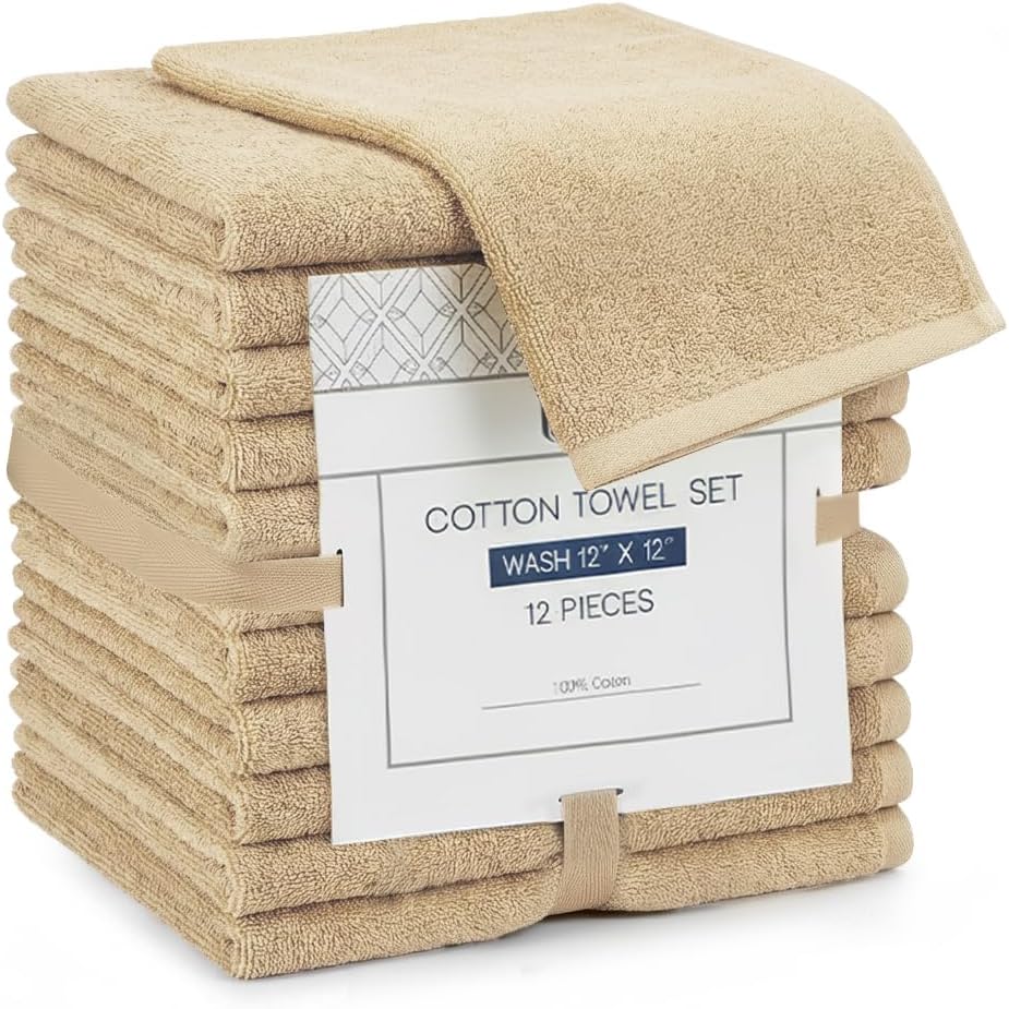 Linteum Textile Face Towel Set 100% Soft Cotton 16 Single Ring Spun Premium Durable Washcloths 12x12 Inch