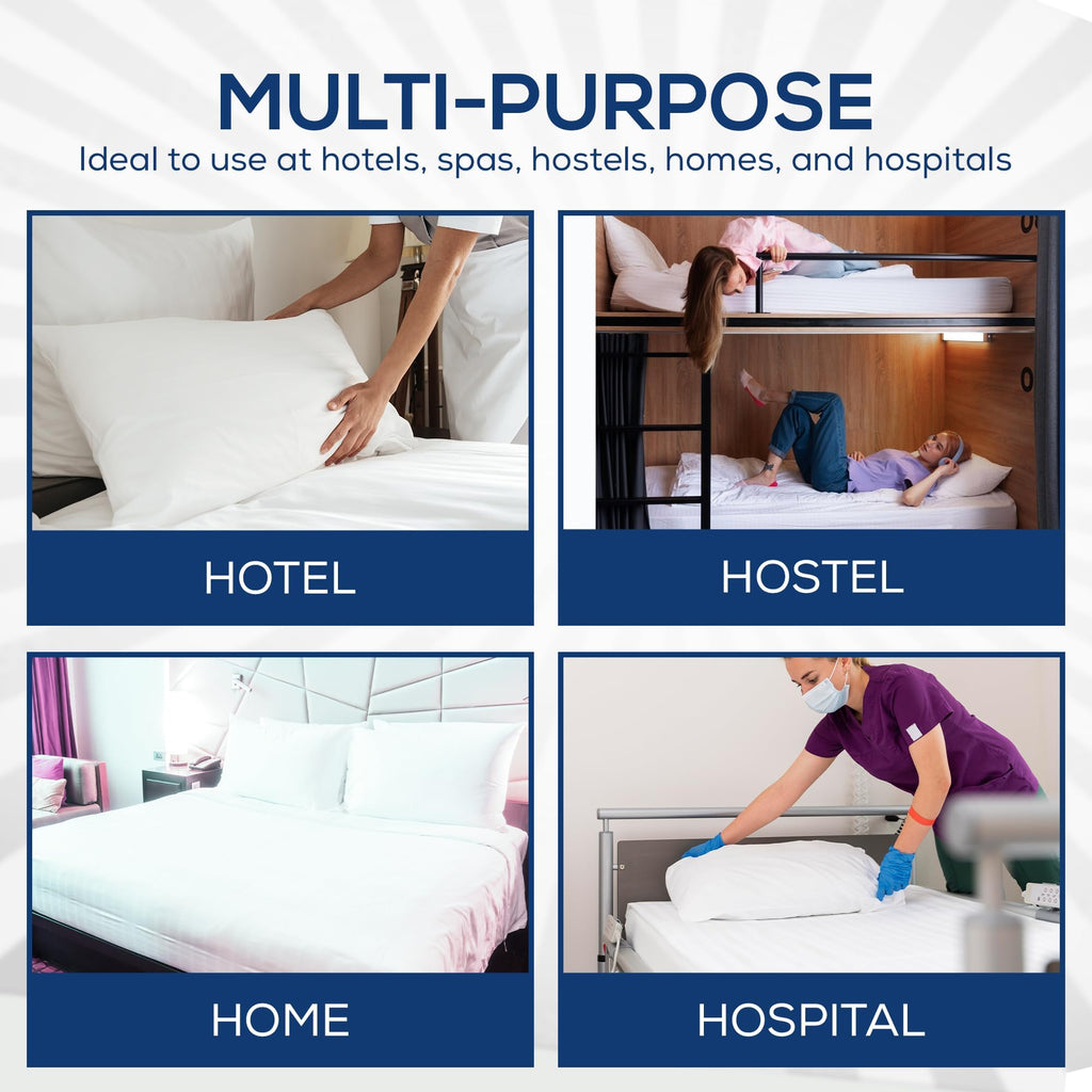 Linteum Textile 20x30 White Poly/Cotton Pillowcases Set–Queen/Standard Size, T-180 Quality, Soft, Wrinkle-Free, Shrink-Resistant Pillowcase Cover–for Hotels, Spa, Home, Dorms and Hospitals