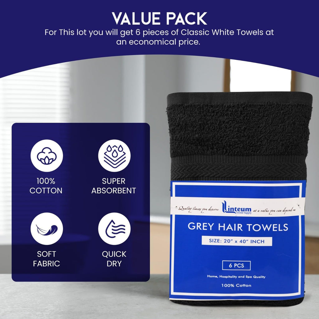 Linteum Textile 20x40 Inch, 100% Cotton Premium-Quality Hair Towels, Salon, Spa, Pool and Gym Towels 16s Ring Spun Quick Dry Fresh & Fluffy Absorbent and Plush