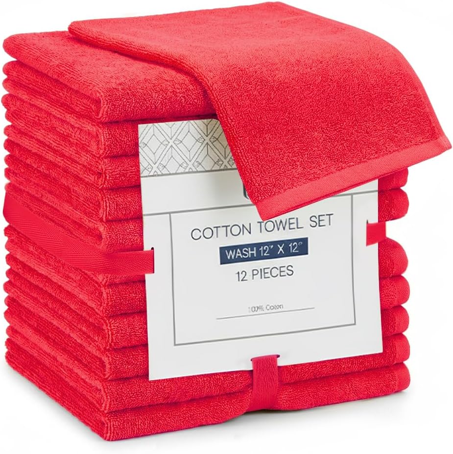 Linteum Textile Face Towel Set 100% Soft Cotton 16 Single Ring Spun Premium Durable Washcloths 12x12 Inch