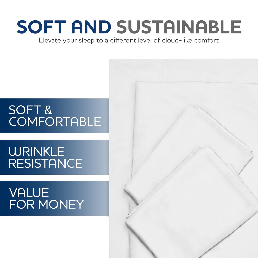 Linteum Textile Supply White Bed Sheet – 66x104 Soft and Comfortable Twin Size Flat Percale Sheets 180 Thread Count Top Sheets for Home, Hospitals, Spas & Rental Properties