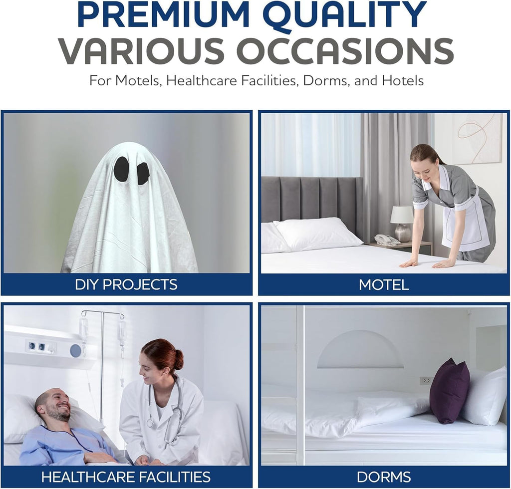Linteum Textile Supply White Bed Sheet – 54x90 Soft and Comfortable Draw Sheets 180 Thread Count Top Sheets for Home, Hospitals, Spas & Rental Properties