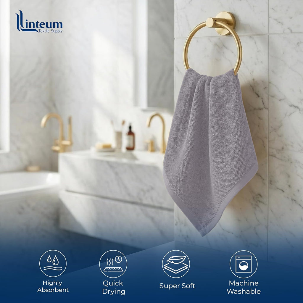 Linteum Textile Face Towel Set 100% Soft Cotton 16 Single Ring Spun Premium Durable Washcloths 12x12 Inch