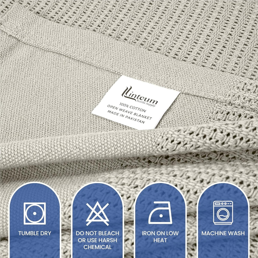 Linteum Textile Supply Leno Weave Blanket, 100% Cotton, Lightweight, Warm, Extra-Fluffy, Premium and Durable Soft & Cozy Bed Blanket for Bed, Couch, Sofa Throw for All Season