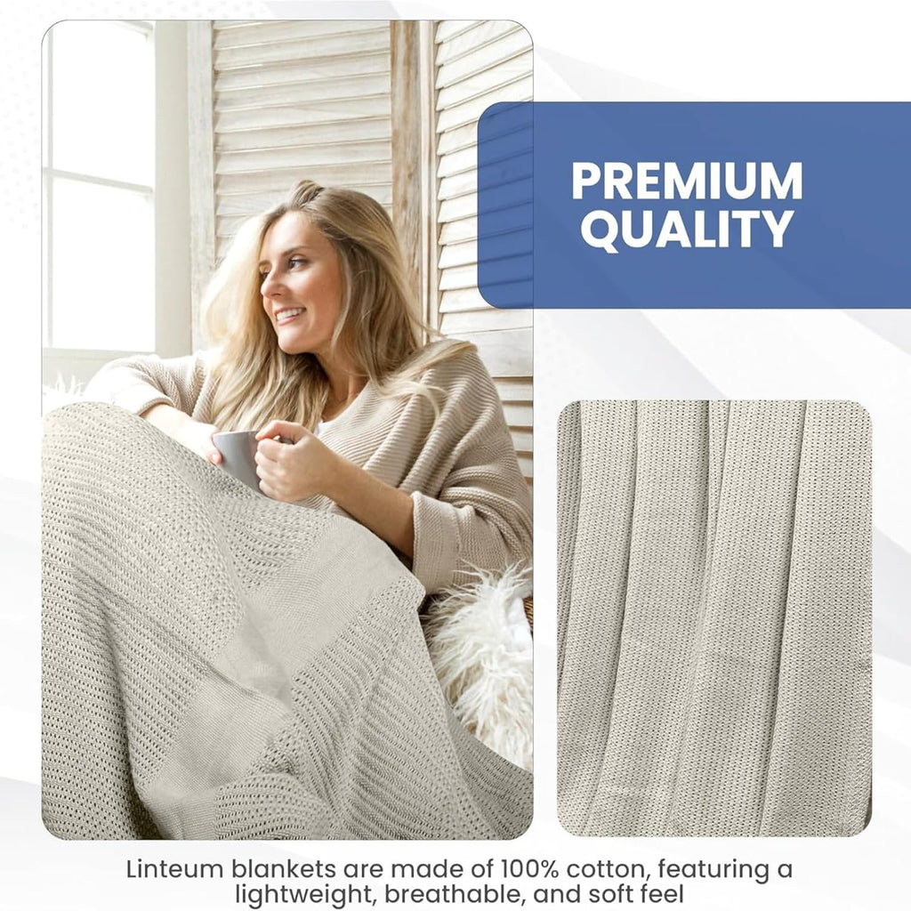 Linteum Textile Supply Leno Weave Blanket, 100% Cotton, Lightweight, Warm, Extra-Fluffy, Premium and Durable Soft & Cozy Bed Blanket for Bed, Couch, Sofa Throw for All Season