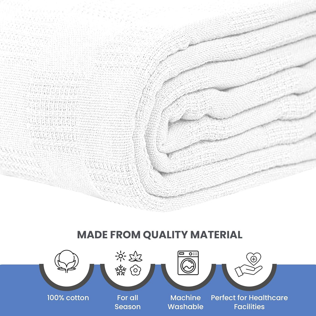 Linteum Textile Cotton Blend Hospital Bath Blanket - Twin Size 70x90 Inch Lightweight Sheet Blanket (White With Pink Stripes)