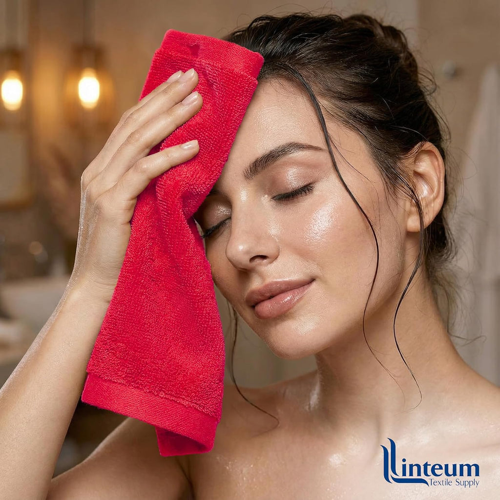 Linteum Textile Face Towel Set 100% Soft Cotton 16 Single Ring Spun Premium Durable Washcloths 12x12 Inch