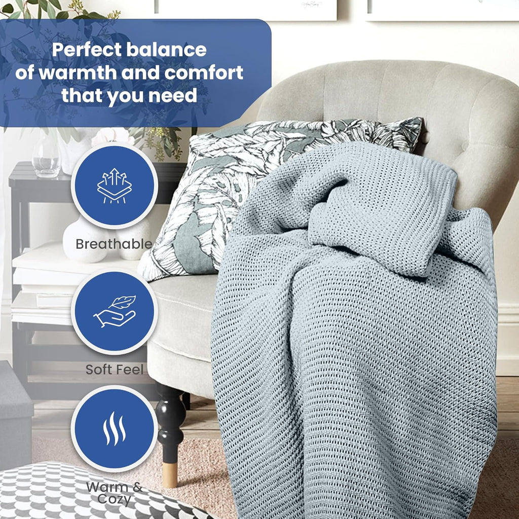 Linteum Textile Supply Leno Weave Blanket, 100% Cotton, Lightweight, Warm, Extra-Fluffy, Premium and Durable Soft & Cozy Bed Blanket for Bed, Couch, Sofa Throw for All Season