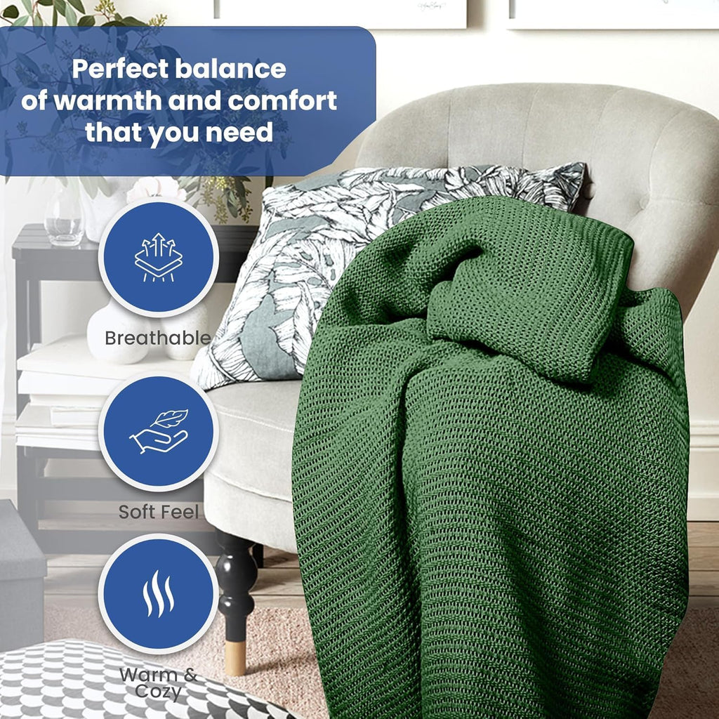 Linteum Textile Supply Leno Weave Blanket, 100% Cotton, Lightweight, Warm, Extra-Fluffy, Premium and Durable Soft & Cozy Bed Blanket for Bed, Couch, Sofa Throw for All Season