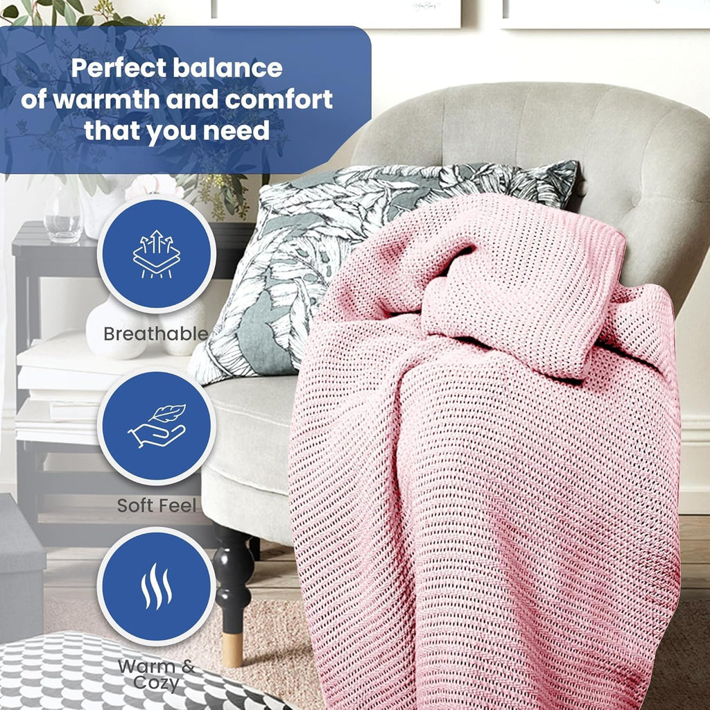 Linteum Textile Supply Leno Weave Blanket, 100% Cotton, Lightweight, Warm, Extra-Fluffy, Premium and Durable Soft & Cozy Bed Blanket for Bed, Couch, Sofa Throw for All Season