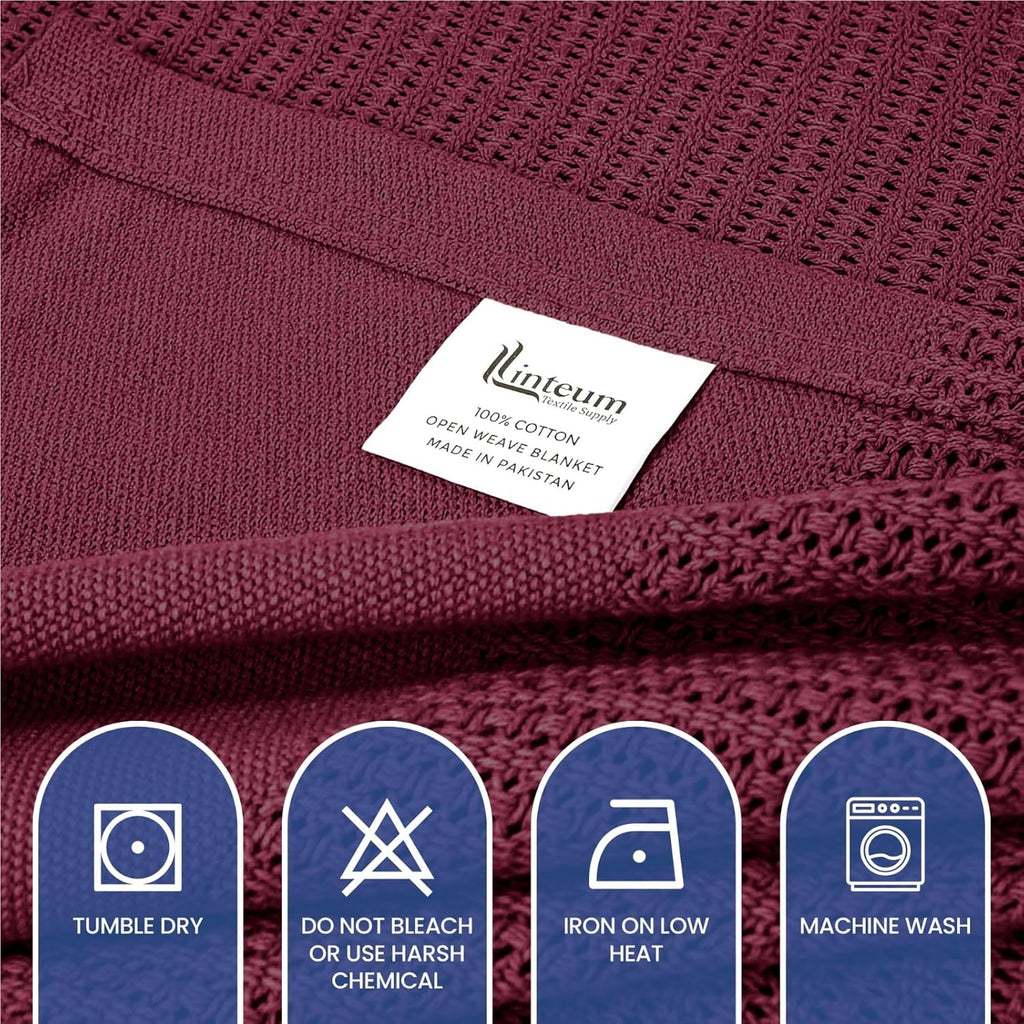 Linteum Textile Supply Leno Weave Blanket, 100% Cotton, Lightweight, Warm, Extra-Fluffy, Premium and Durable Soft & Cozy Bed Blanket for Bed, Couch, Sofa Throw for All Season