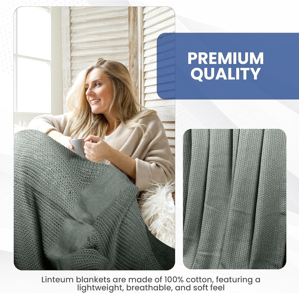 Linteum Textile Supply Leno Weave Blanket, 100% Cotton, Lightweight, Warm, Extra-Fluffy, Premium and Durable Soft & Cozy Bed Blanket for Bed, Couch, Sofa Throw for All Season