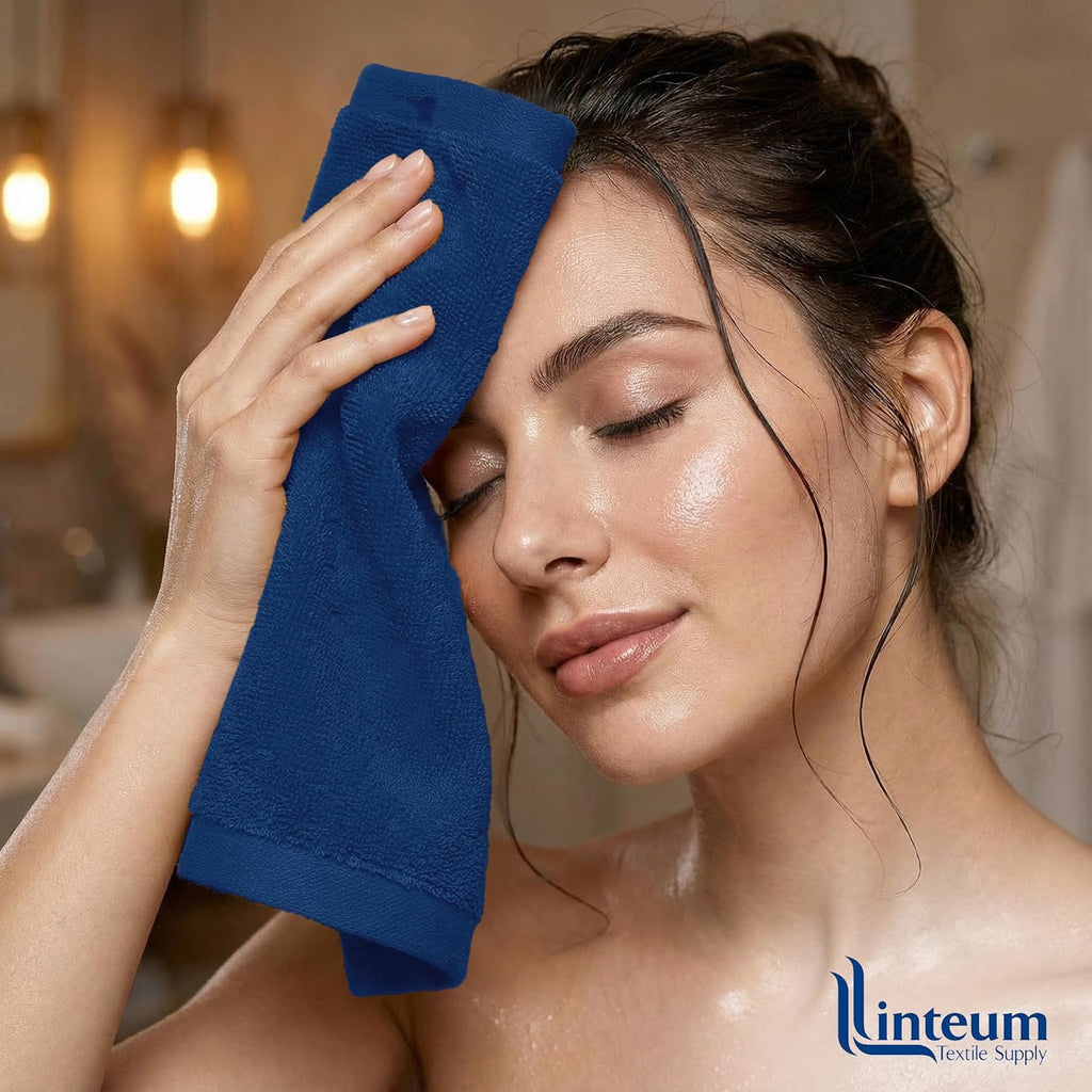 Linteum Textile Face Towel Set 100% Soft Cotton 16 Single Ring Spun Premium Durable Washcloths 12x12 Inch