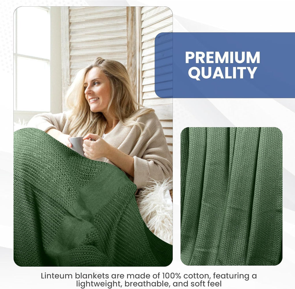 Linteum Textile Supply Leno Weave Blanket, 100% Cotton, Lightweight, Warm, Extra-Fluffy, Premium and Durable Soft & Cozy Bed Blanket for Bed, Couch, Sofa Throw for All Season